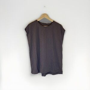 Studio Park Womens Size L Tunic Top Gray Short Sleeve Crew Neck Casual